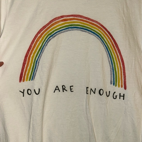 White T-Shirt "You Are Enough" With Rainbow Size Medium - Picture 4 of 4